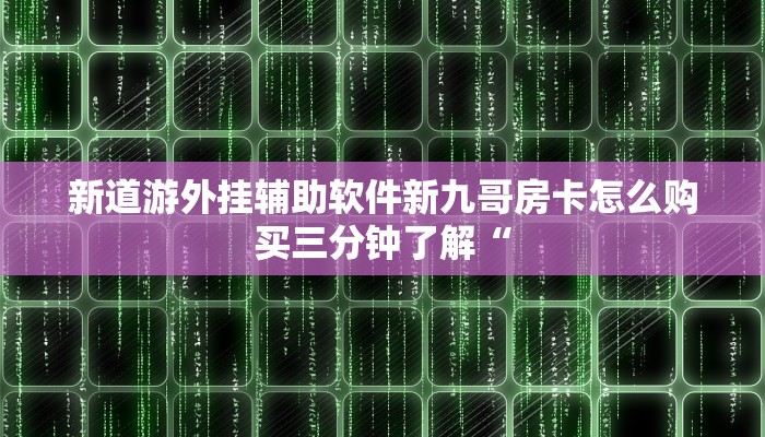 新道游外挂辅助软件新九哥房卡怎么购买三分钟了解“